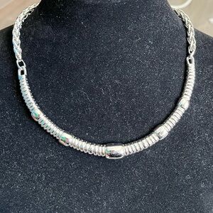 Silver Tone Collar Necklace Minimalist Industrial Futurist Snake Chain Choker